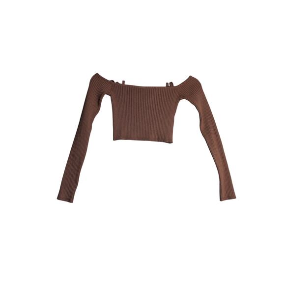 Zara New Brown Off the Shoulder Crop Top Long Sleeve Size‎ Medium - Picture 1 of 5